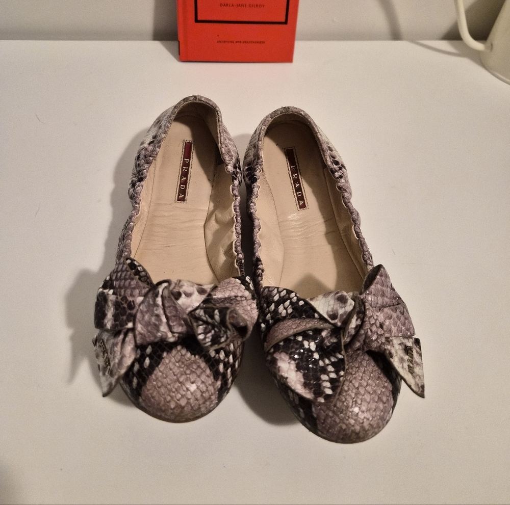 PRADA Snakeskin Bow Flats